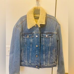 NWT The kooples blue Jean jacket with lined collar